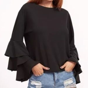 Layered Bell Sleeve Top Sheln Casual Blk Spandex